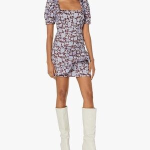 Likely New With Tags Sandra Lavender Floral Midi Dress on Wine Base